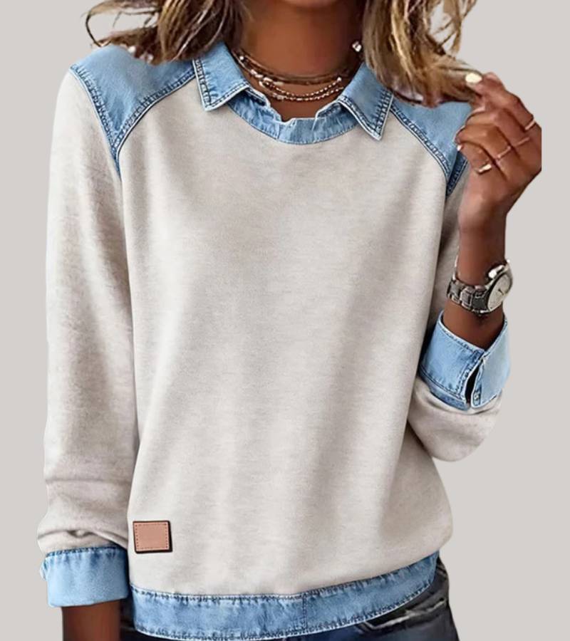 Women's Contrast Panel Sweater – Relaxed Two-Tone Pullover