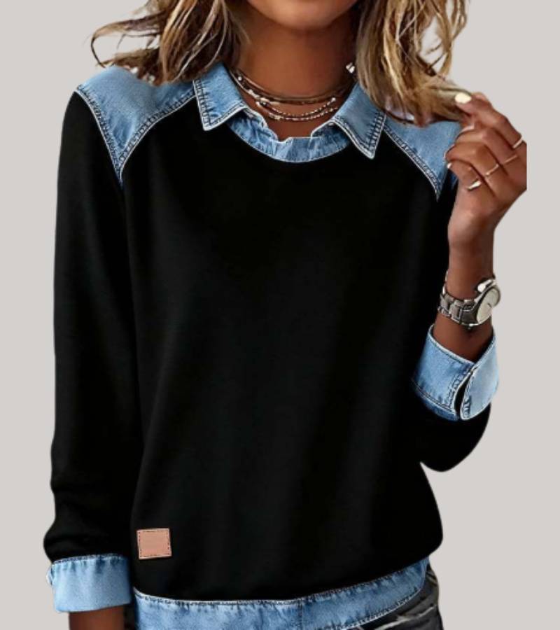 Women's Contrast Panel Sweater – Relaxed Two-Tone Pullover