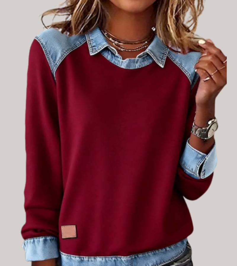 Women's Contrast Panel Sweater – Relaxed Two-Tone Pullover