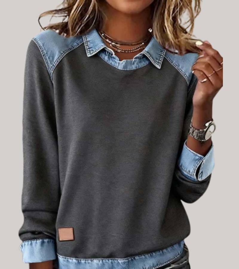 Women's Contrast Panel Sweater – Relaxed Two-Tone Pullover