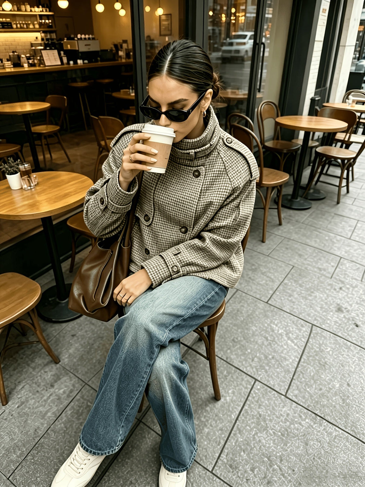 Sabrina | Houndstooth Stand-Collar Jacket