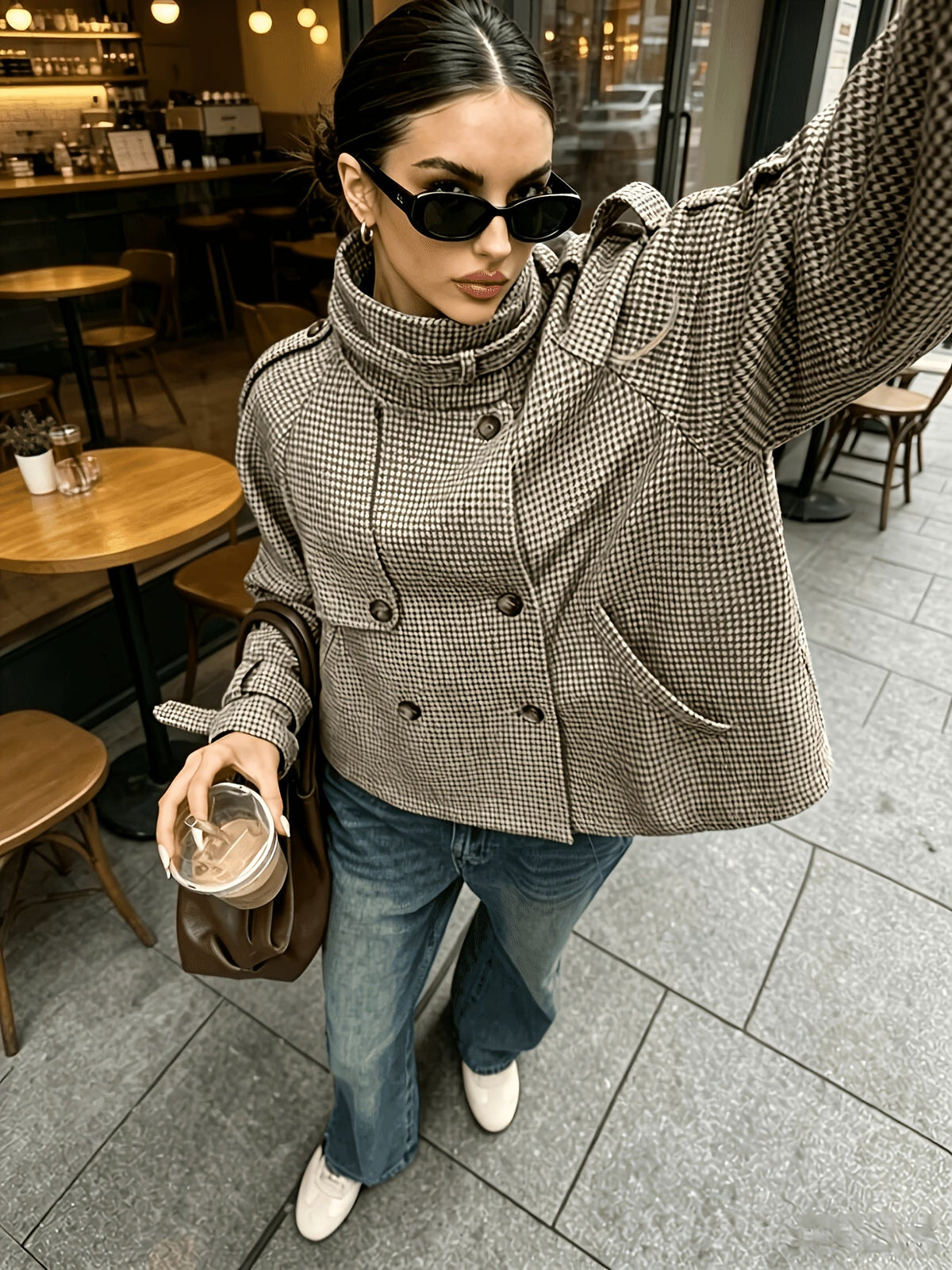 Sabrina | Houndstooth Stand-Collar Jacket