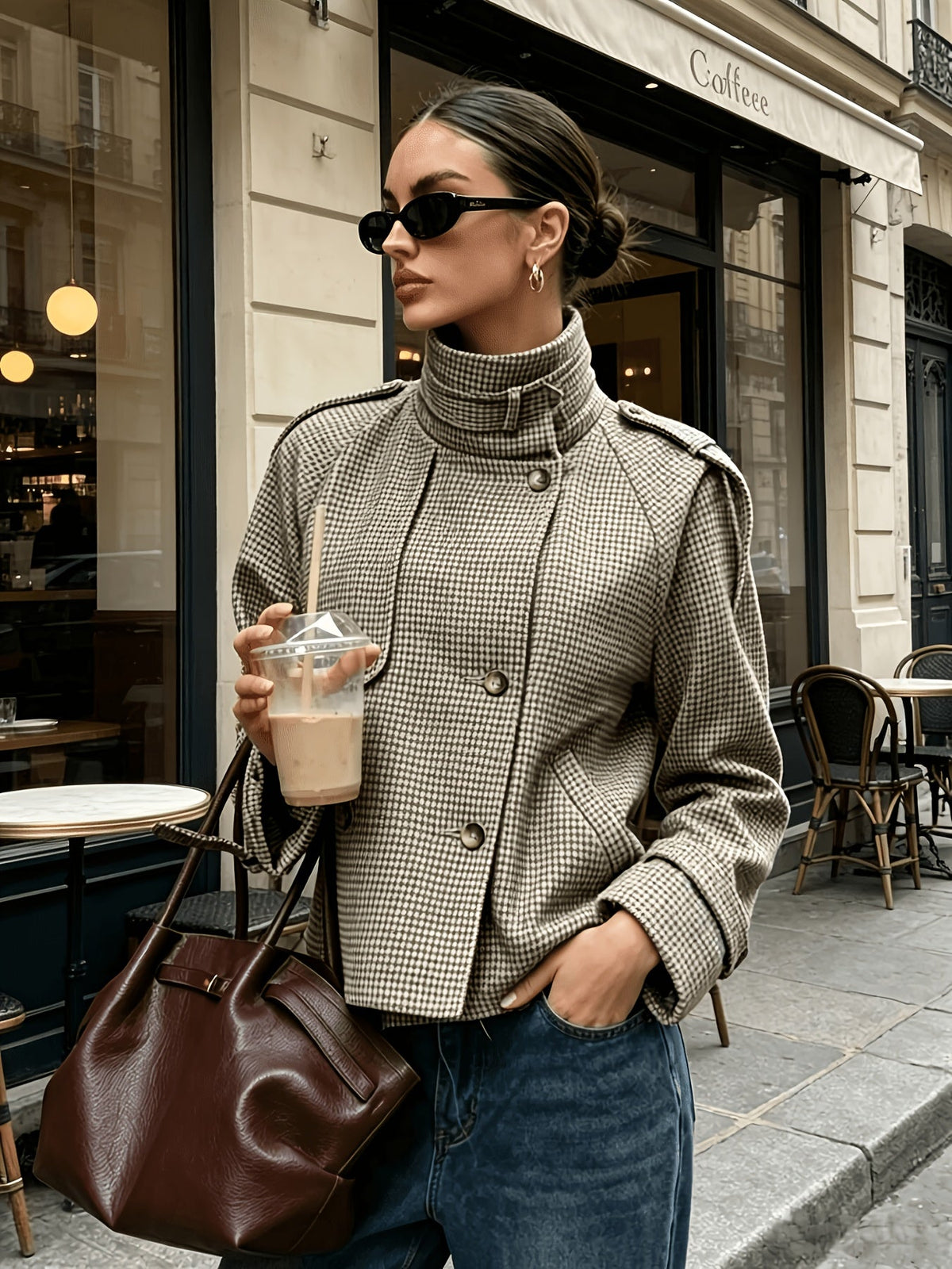Sabrina | Houndstooth Stand-Collar Jacket