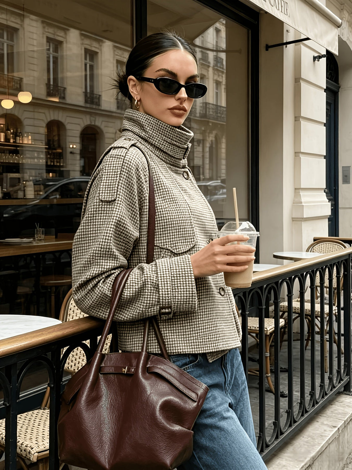 Sabrina | Houndstooth Stand-Collar Jacket