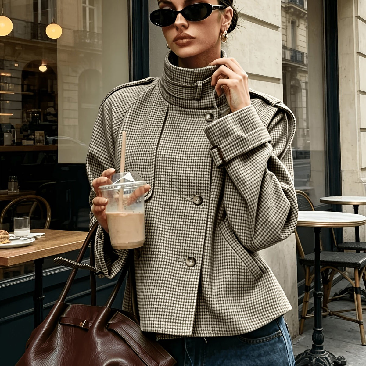 Sabrina | Houndstooth Stand-Collar Jacket