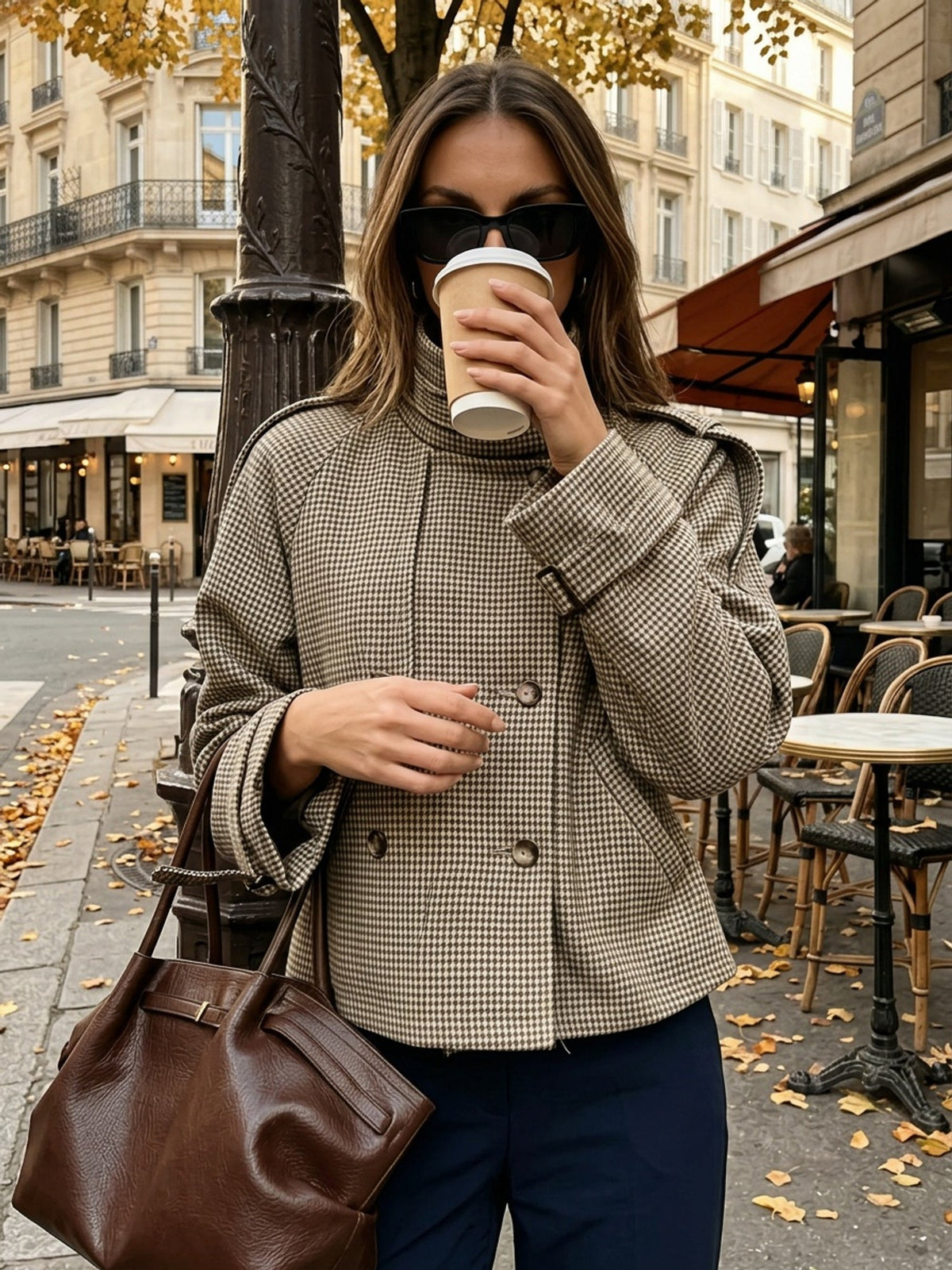 Sabrina | Houndstooth Stand-Collar Jacket