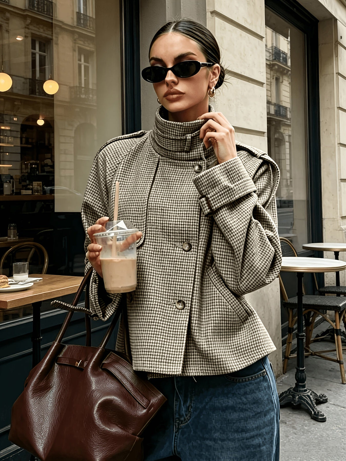Sabrina | Houndstooth Stand-Collar Jacket
