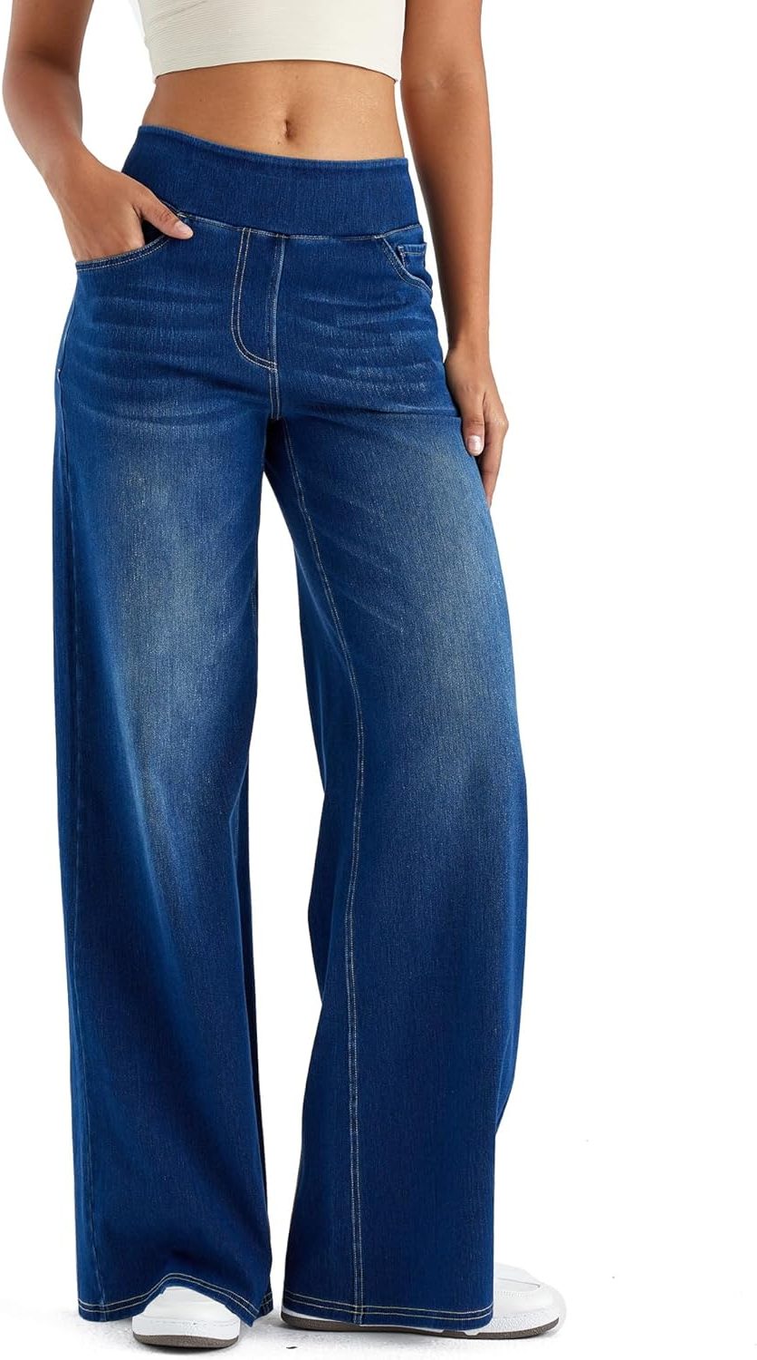 Fara | Denim High Waist Wide Leg Pants with Fleece Lining for Women