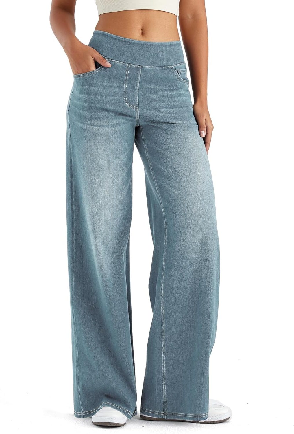 Fara | Denim High Waist Wide Leg Pants with Fleece Lining for Women
