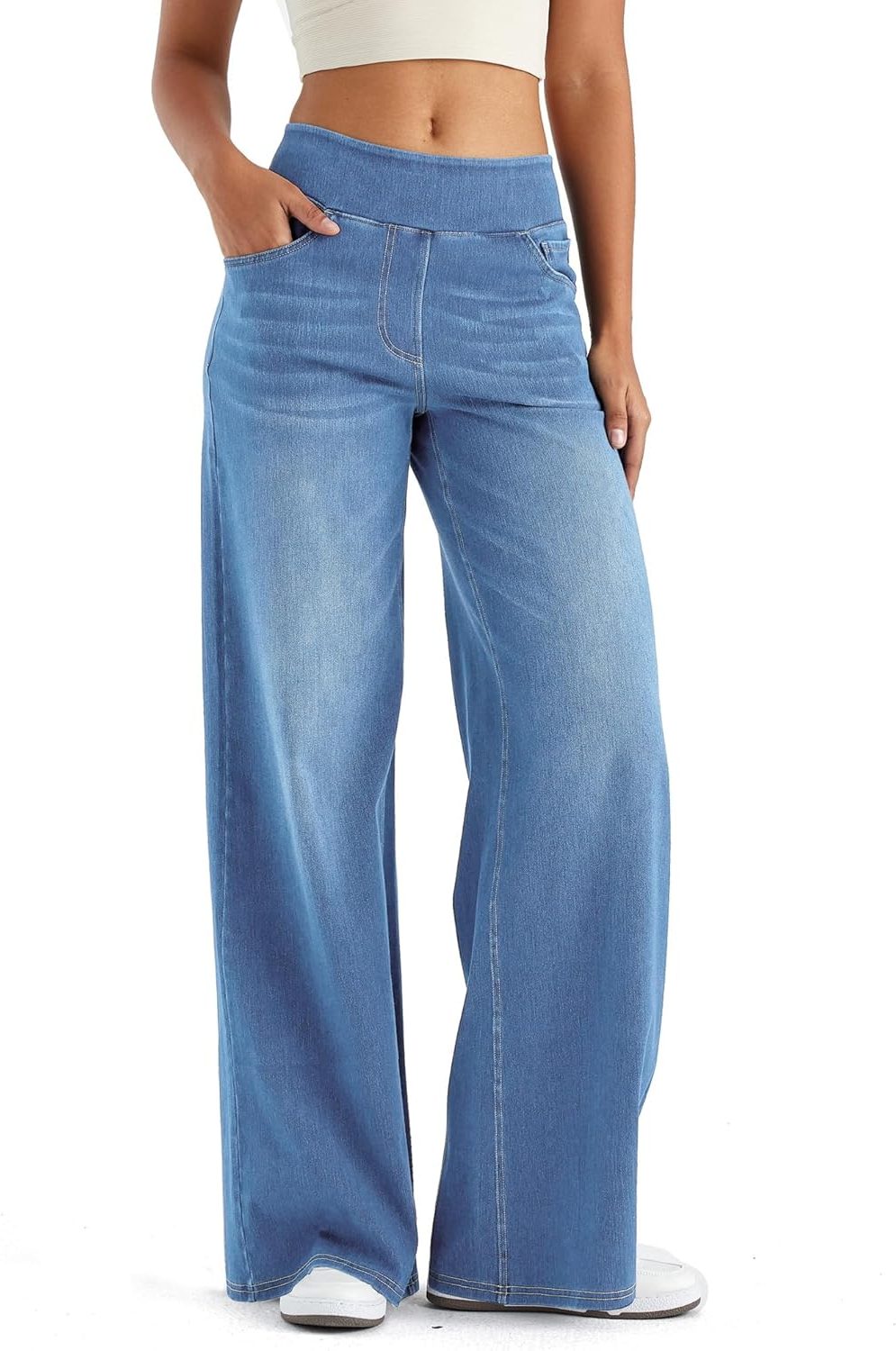 Fara | Denim High Waist Wide Leg Pants with Fleece Lining for Women