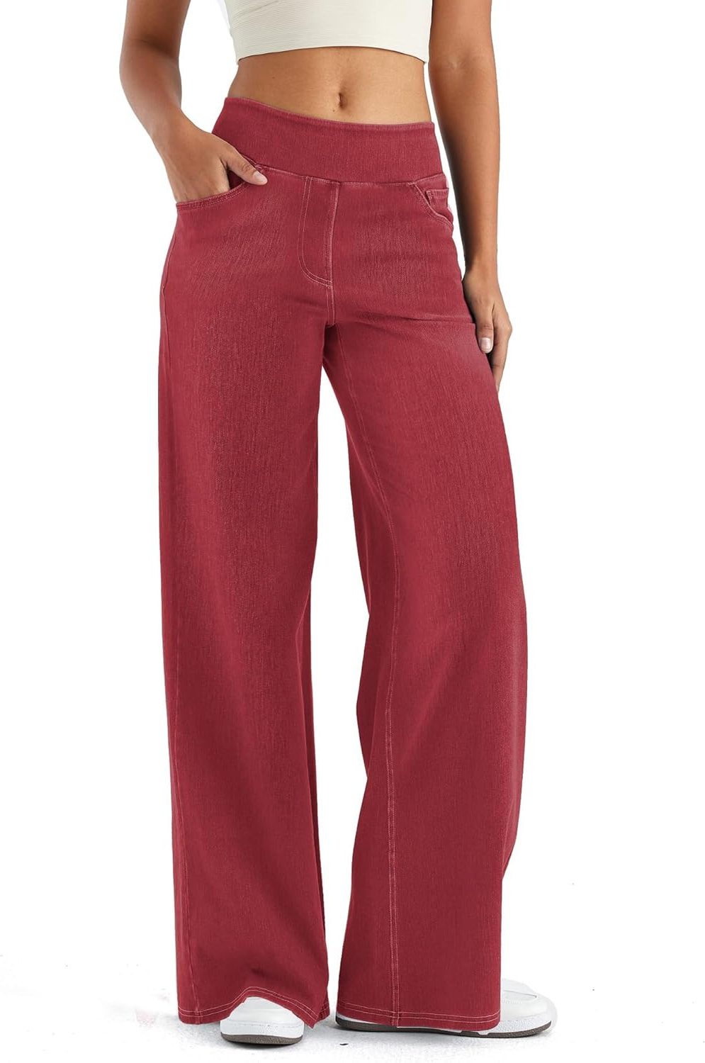 Fara | Denim High Waist Wide Leg Pants with Fleece Lining for Women