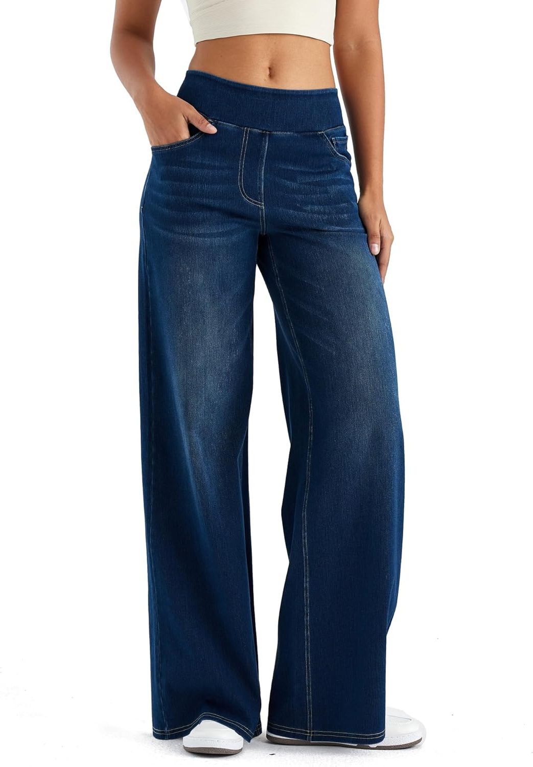 Fara | Denim High Waist Wide Leg Pants with Fleece Lining for Women