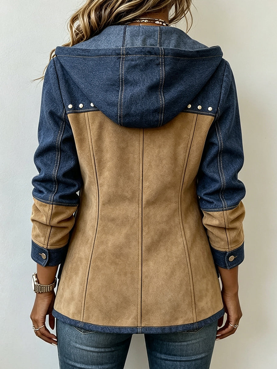 Adriana | Navy and Camel Hooded Jacket