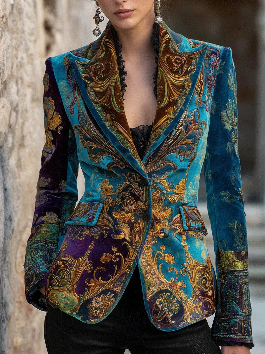 Women's Blazer Jacket | Baroque Velvet Tailored Single Button
