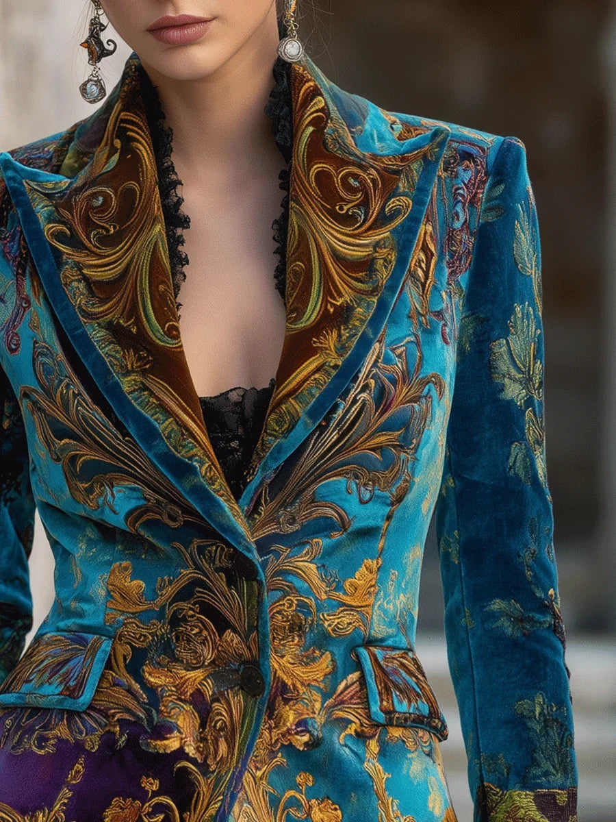 Women's Blazer Jacket | Baroque Velvet Tailored Single Button