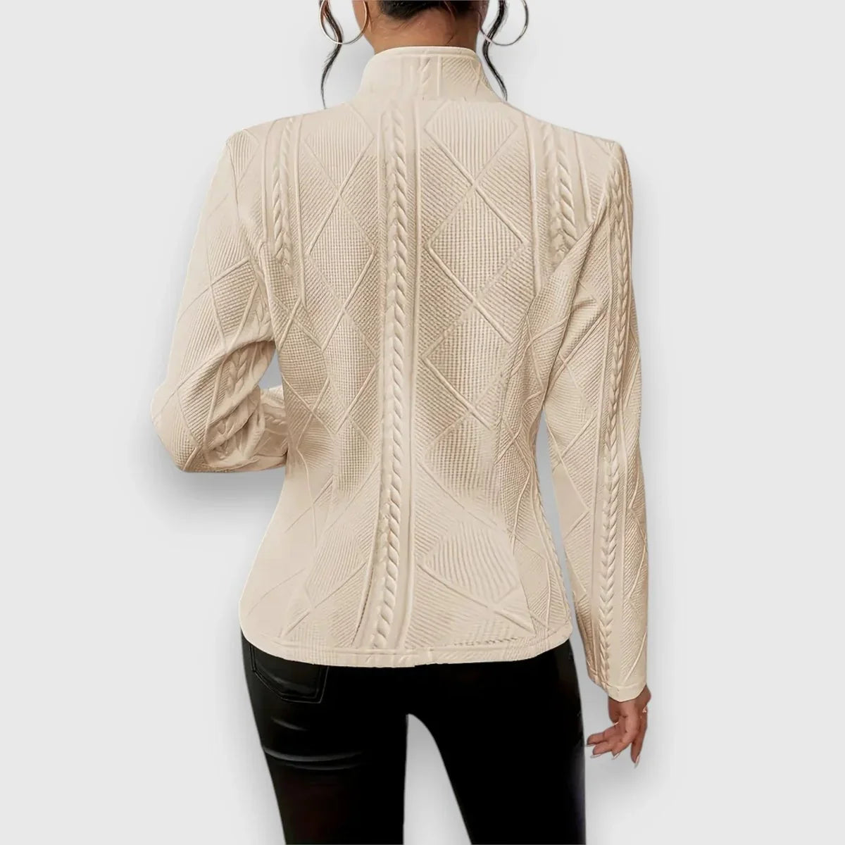 Women's Cable Knit Sweater | Mock Neck Long Sleeve Fitted