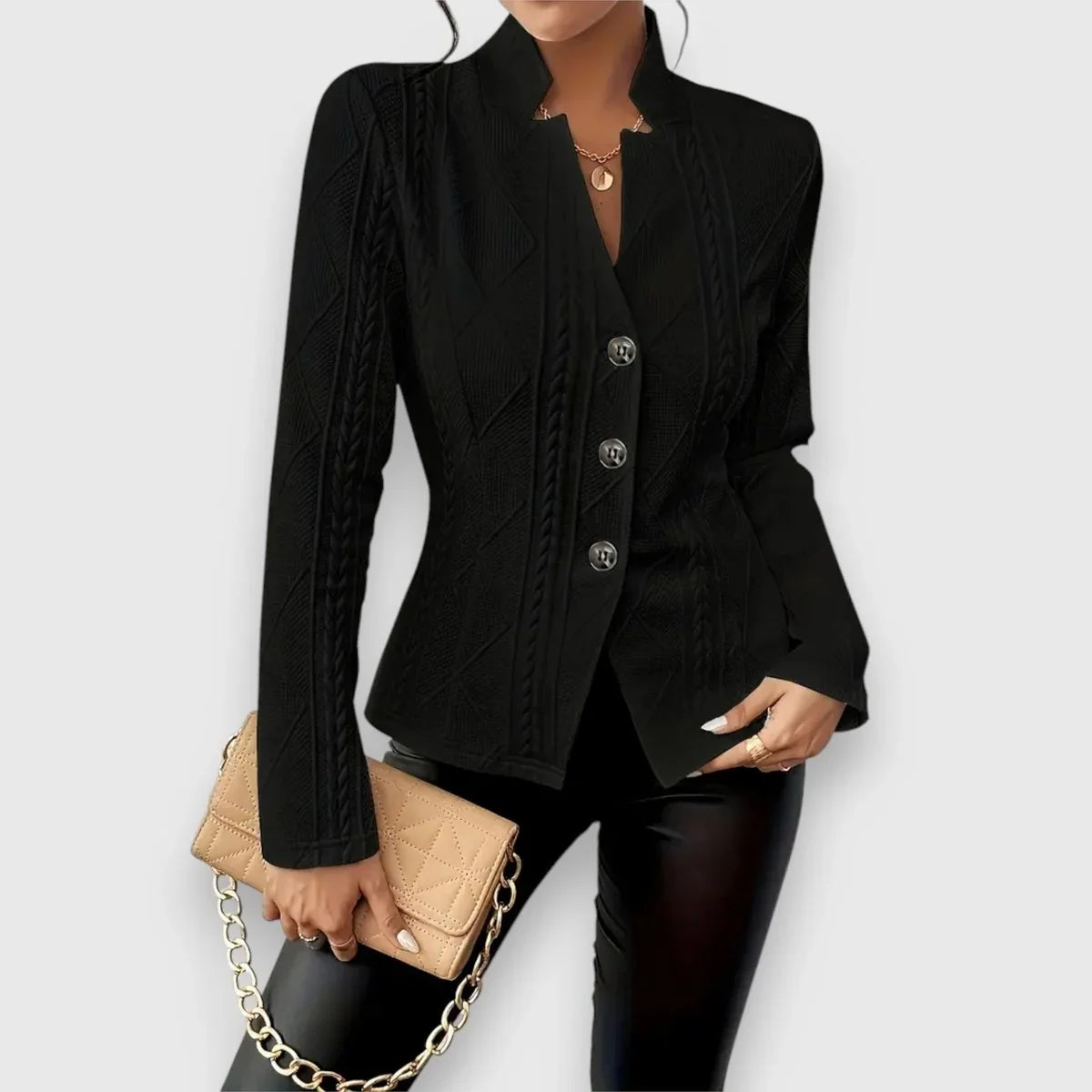 Women's Cable Knit Sweater | Mock Neck Long Sleeve Fitted