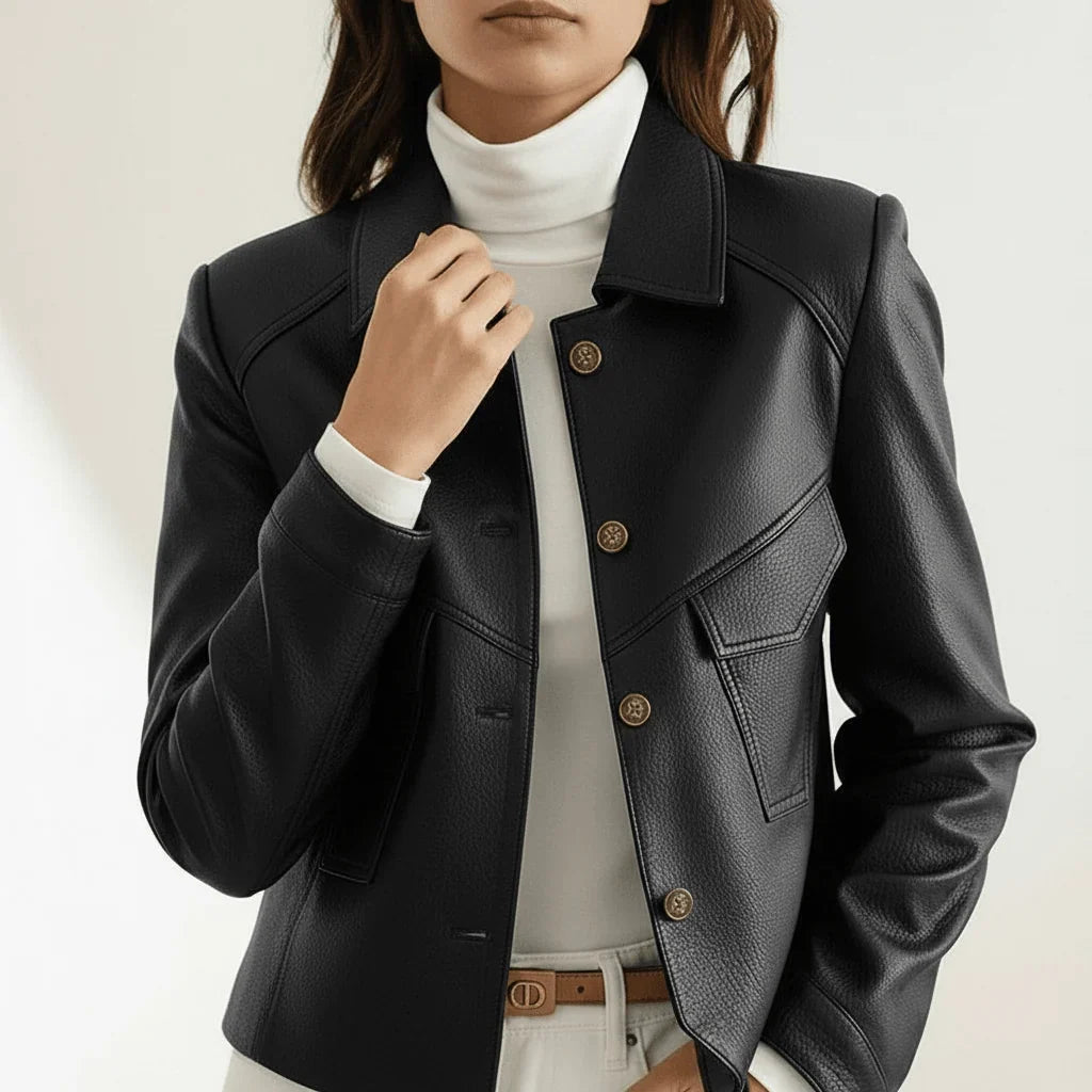 Women's Leather Jacket | Button Front Cropped
