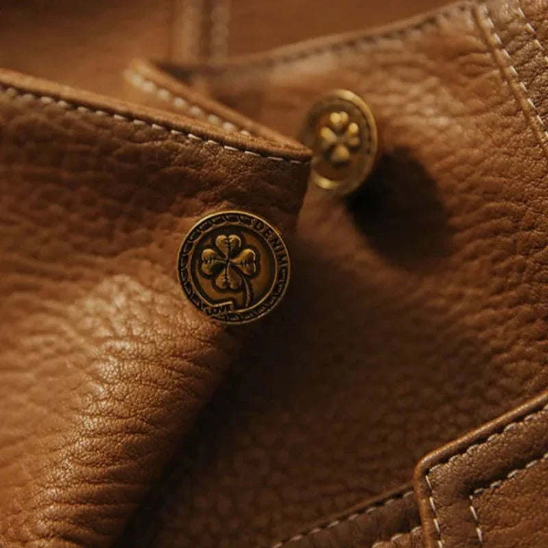 Women's Leather Jacket | Button Front Cropped